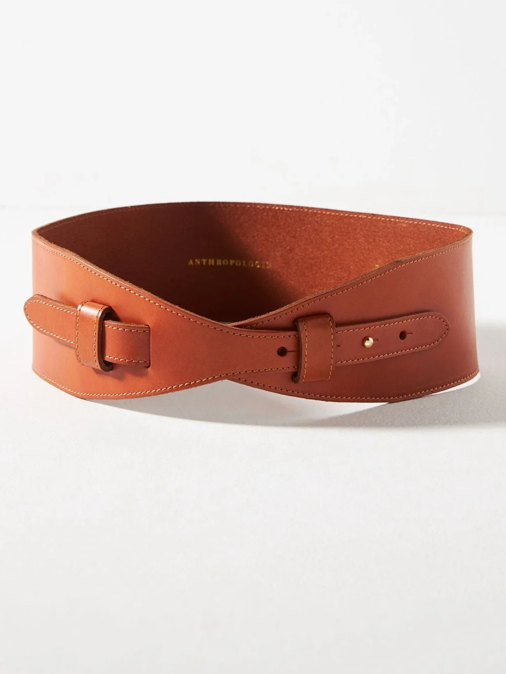 Anthropologie Wide Corset Leather Wrap Waist Belt Cedar Tan SIZE Small NEW
